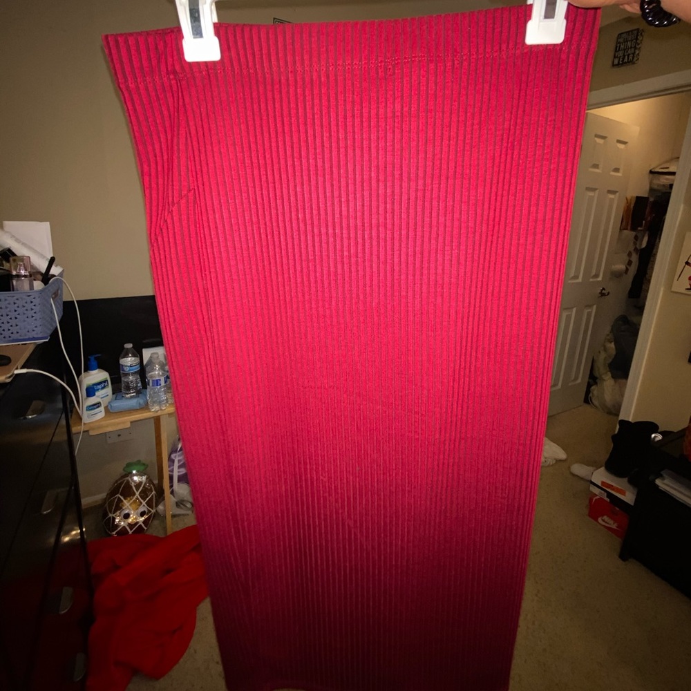 Red and Black Striped Pencil Skirt